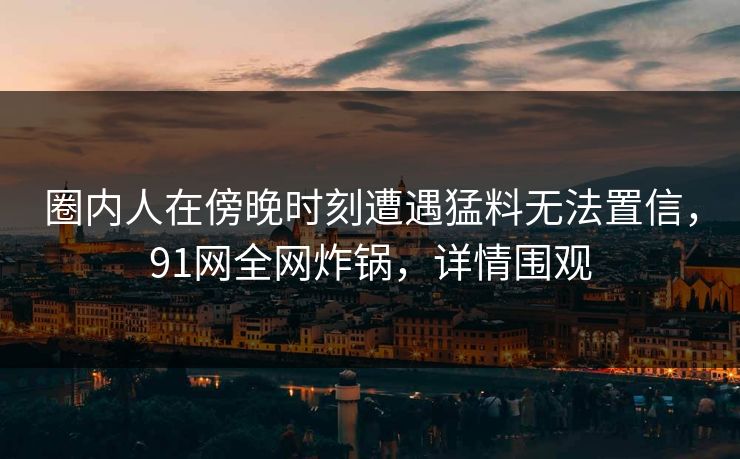 圈内人在傍晚时刻遭遇猛料无法置信,91网全网炸锅,详情围观