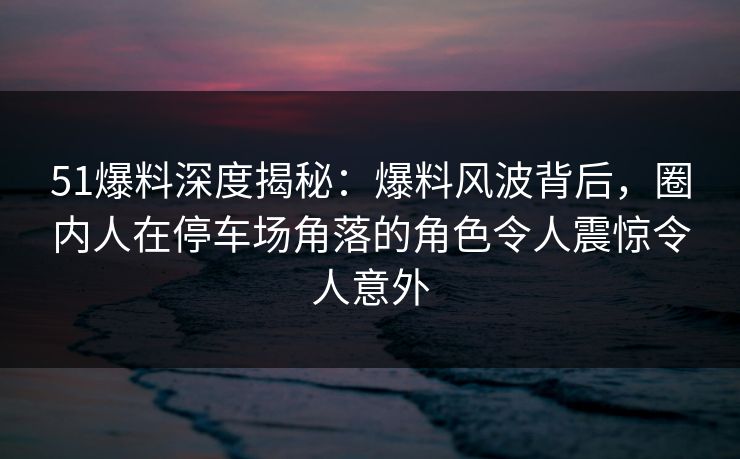 51爆料深度揭秘：爆料风波背后，圈内人在停车场角落的角色令人震惊令人意外